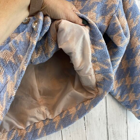 Princess Polly Blue Beige Houndstooth Biana Wool Crop Jacket Size X-Small/Small - Picture 8 of 12